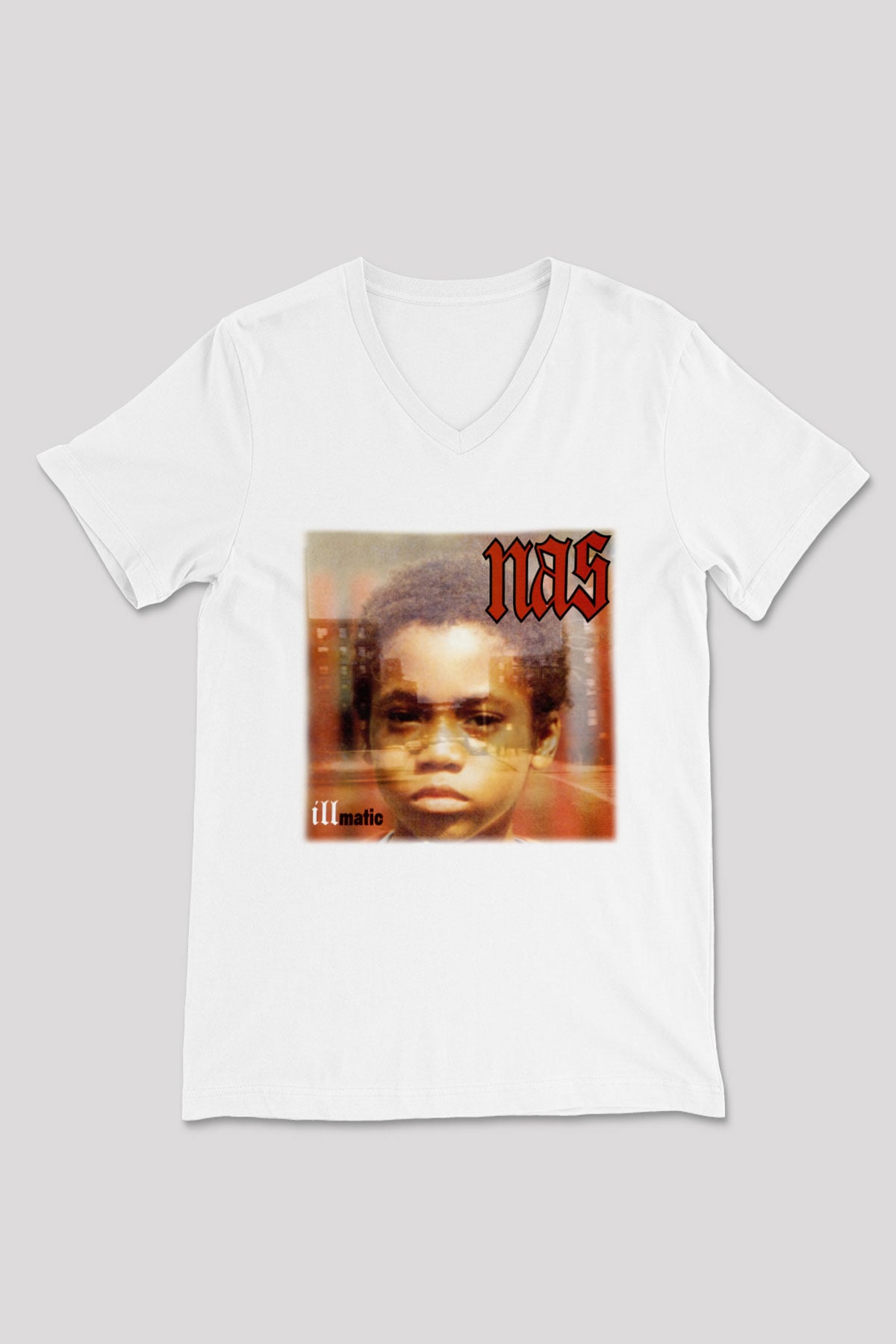 Nas Beyaz Unisex V Yaka Tişört T-Shirt