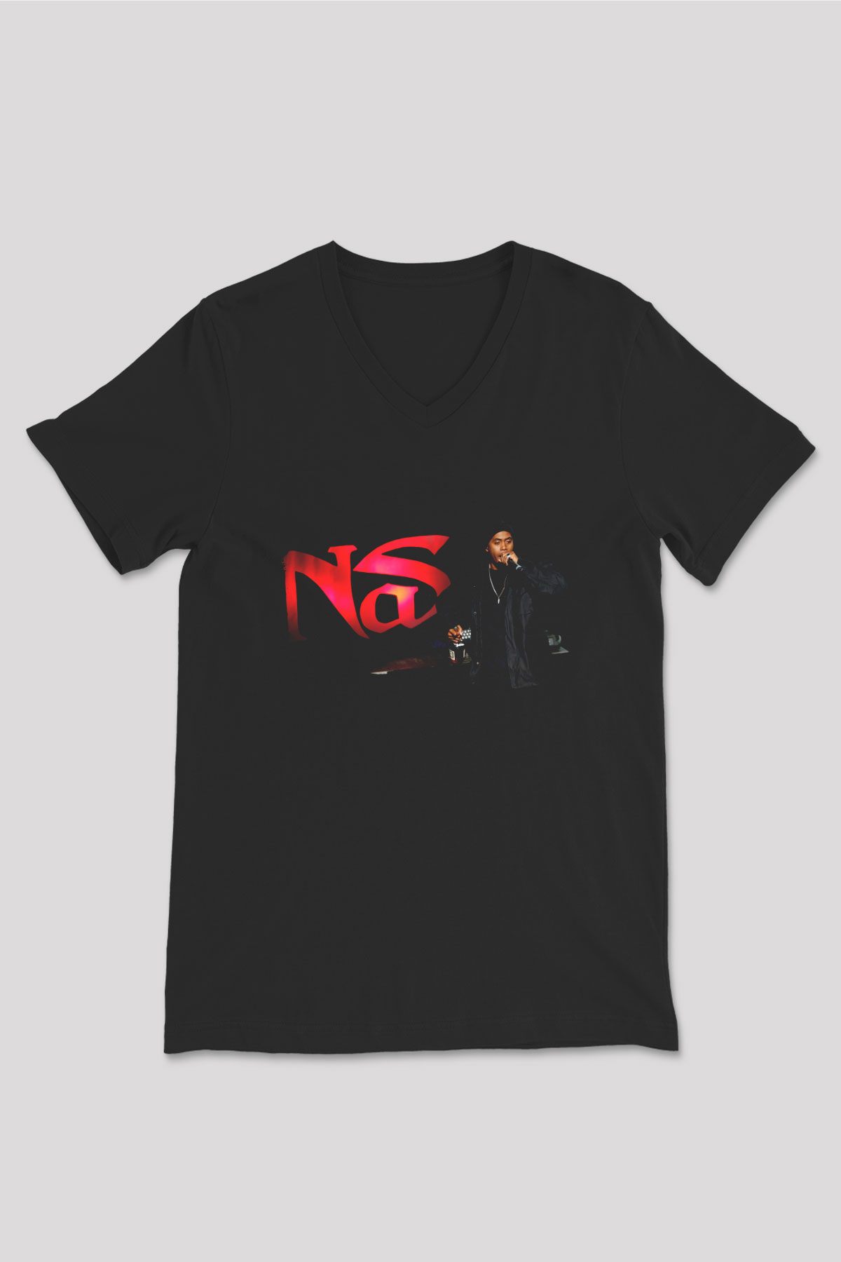 Nas Siyah Unisex V Yaka Tişört