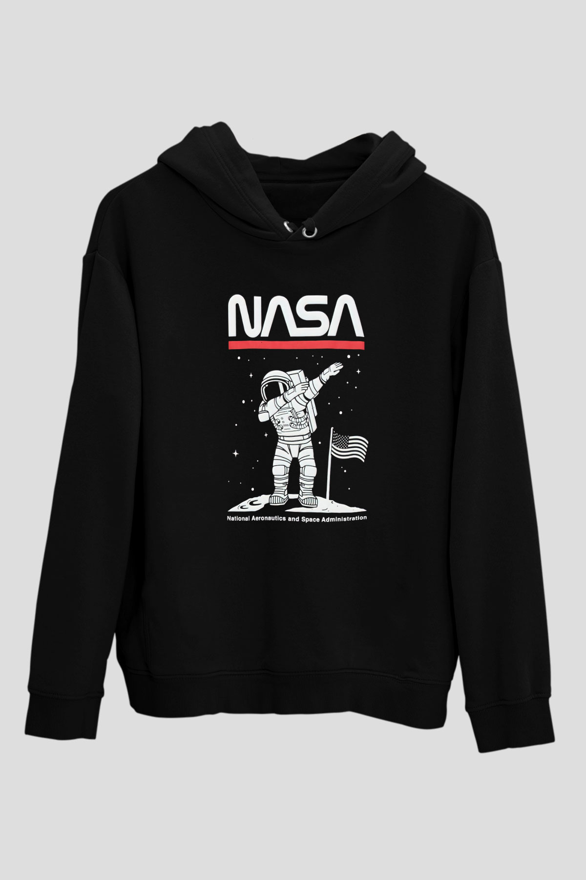 Nasa Asntonot Aya Ayak Basma Baskılı Unisex Siyah Hoodie