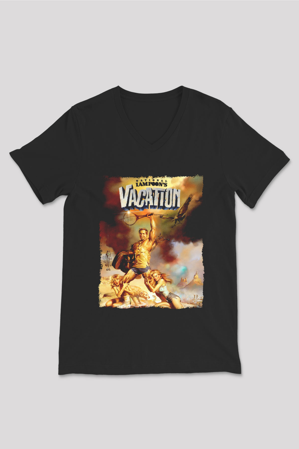 National Lampoons Vacation Siyah Unisex  V Yaka Tişört
