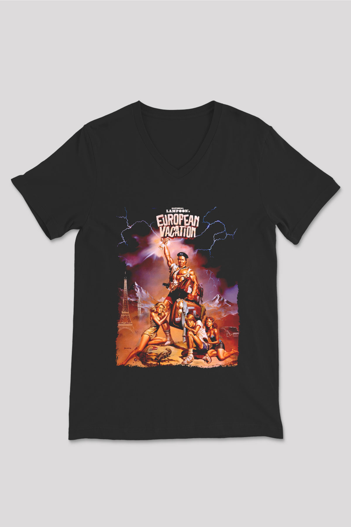 National Lampoons Vacation Siyah Unisex  V Yaka Tişört