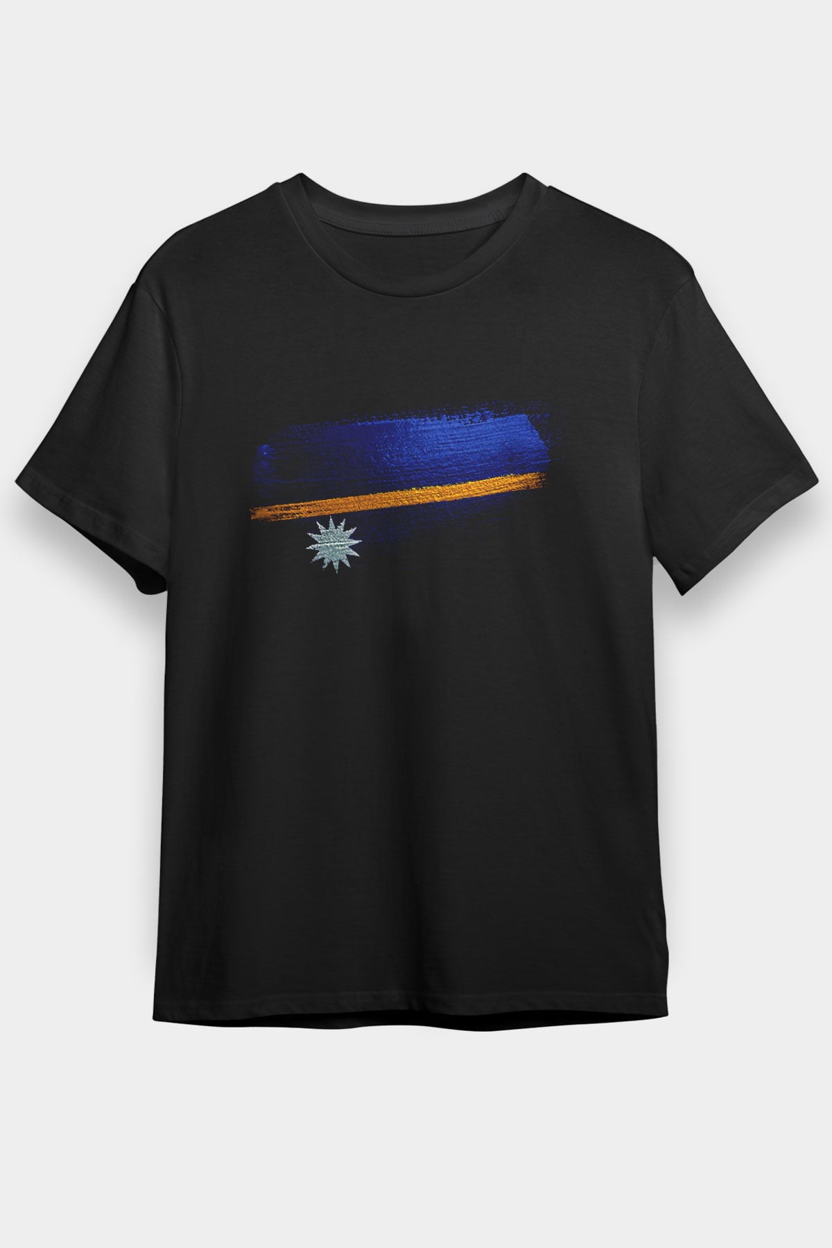 Nauru Bayrağı Baskılı Unisex Siyah Tişört