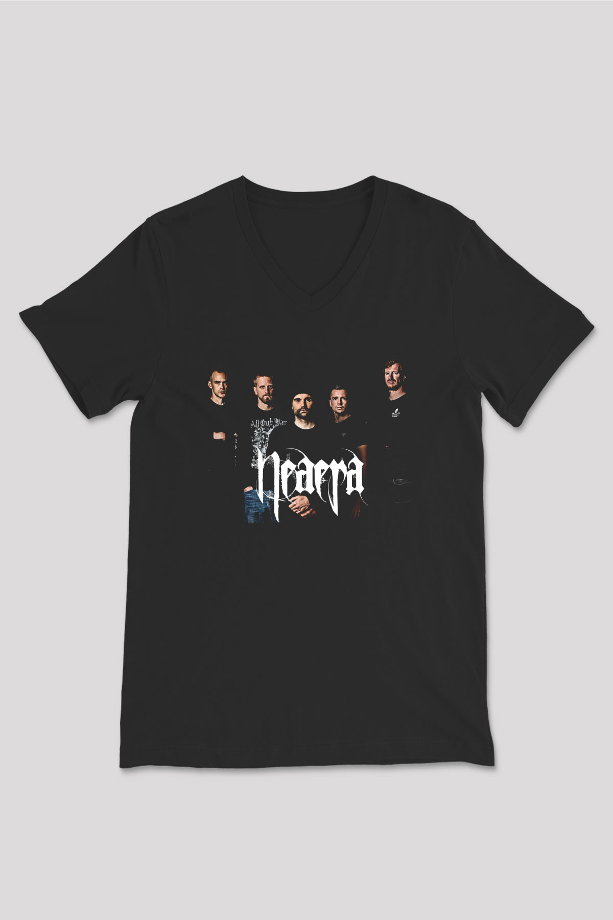 Neaera Baskılı Unisex Siyah V Yaka Tişört - Tshirt