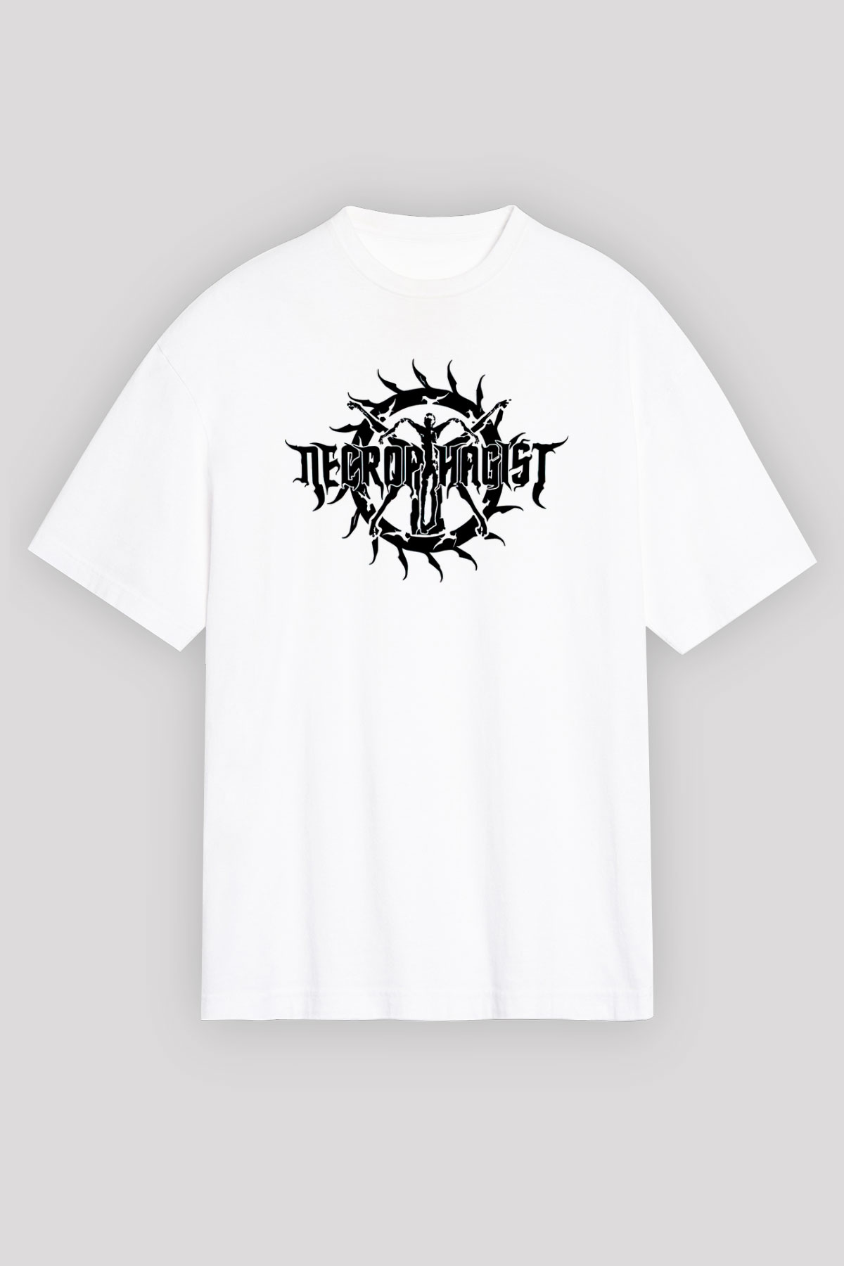 Necrophagist Baskılı Beyaz Unisex Oversize Tişört - Tshirt