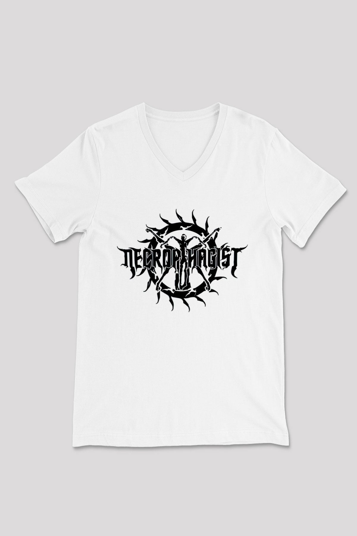 Necrophagist Baskılı Beyaz Unisex V Yaka Tişört - Tshirt