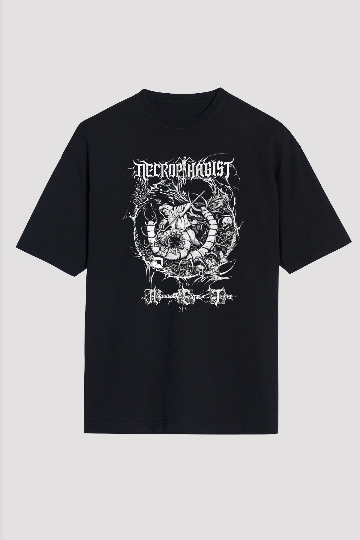 Necrophagist Baskılı Unisex Siyah Oversize Tişört - Tshirt