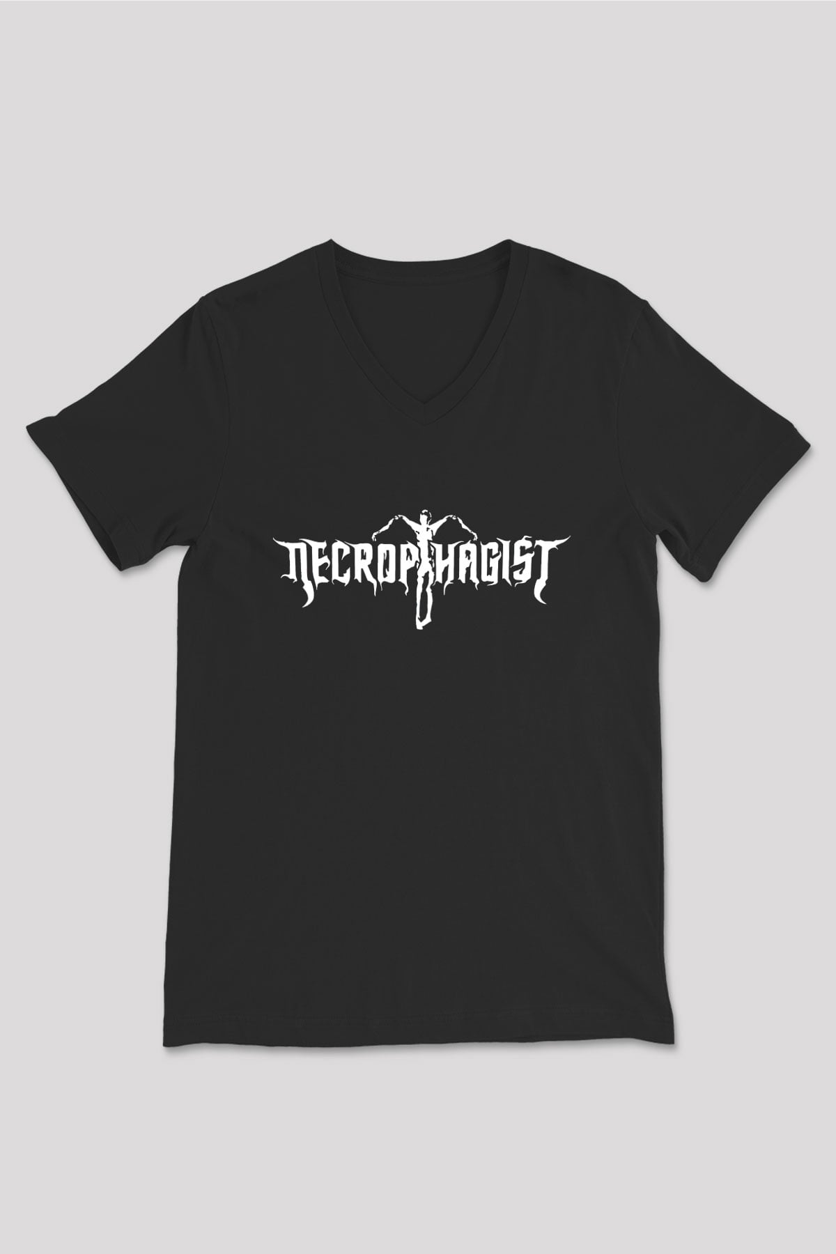 Necrophagist Baskılı Unisex Siyah V Yaka Tişört - Tshirt