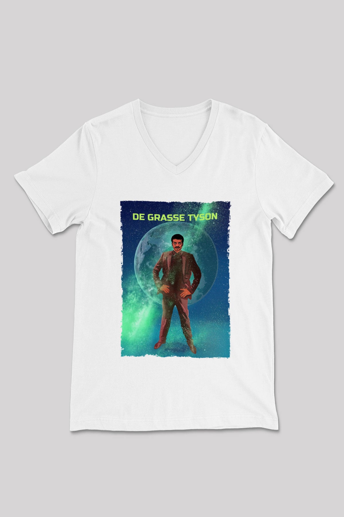 Neil De Grasse Tyson Baskılı Unisex V Yaka Beyaz Tişört - Tshirt
