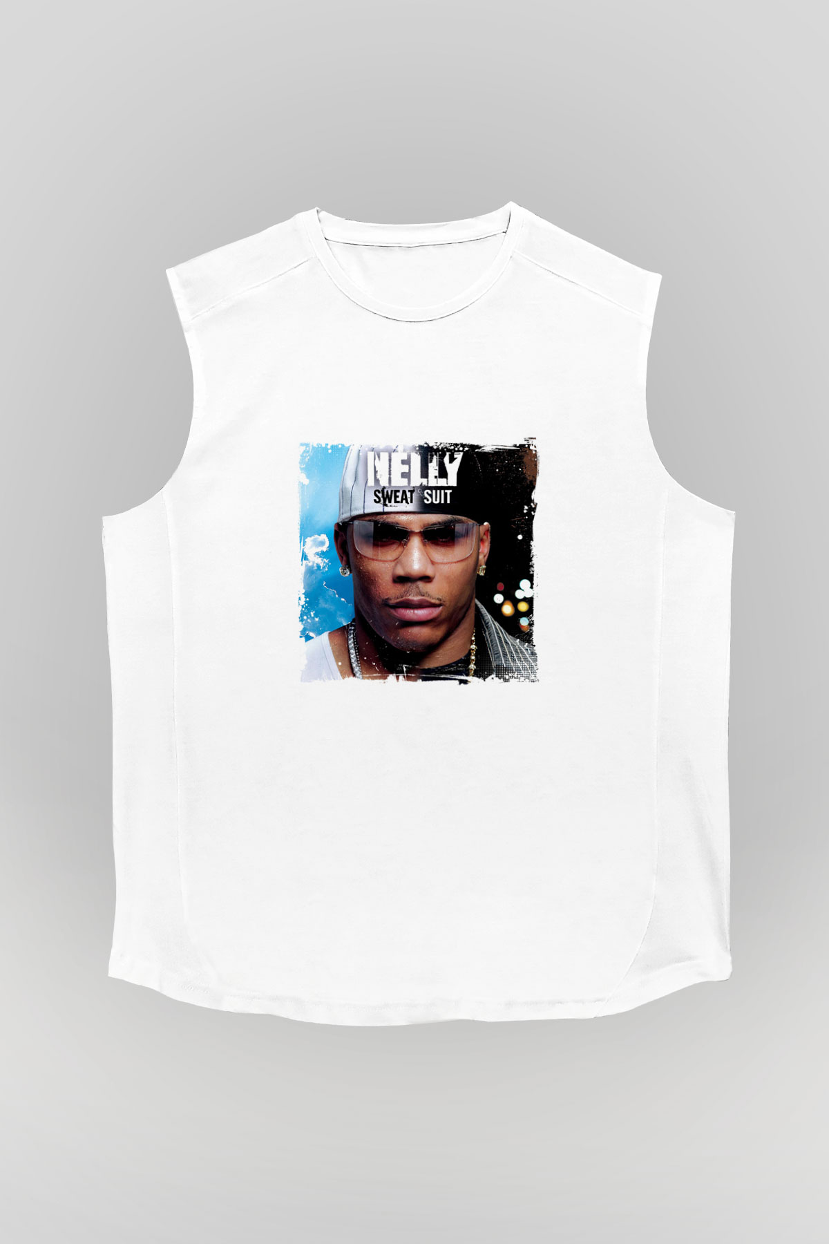 Nelly Baskılı Unisex Beyaz Kolsuz Tişört
