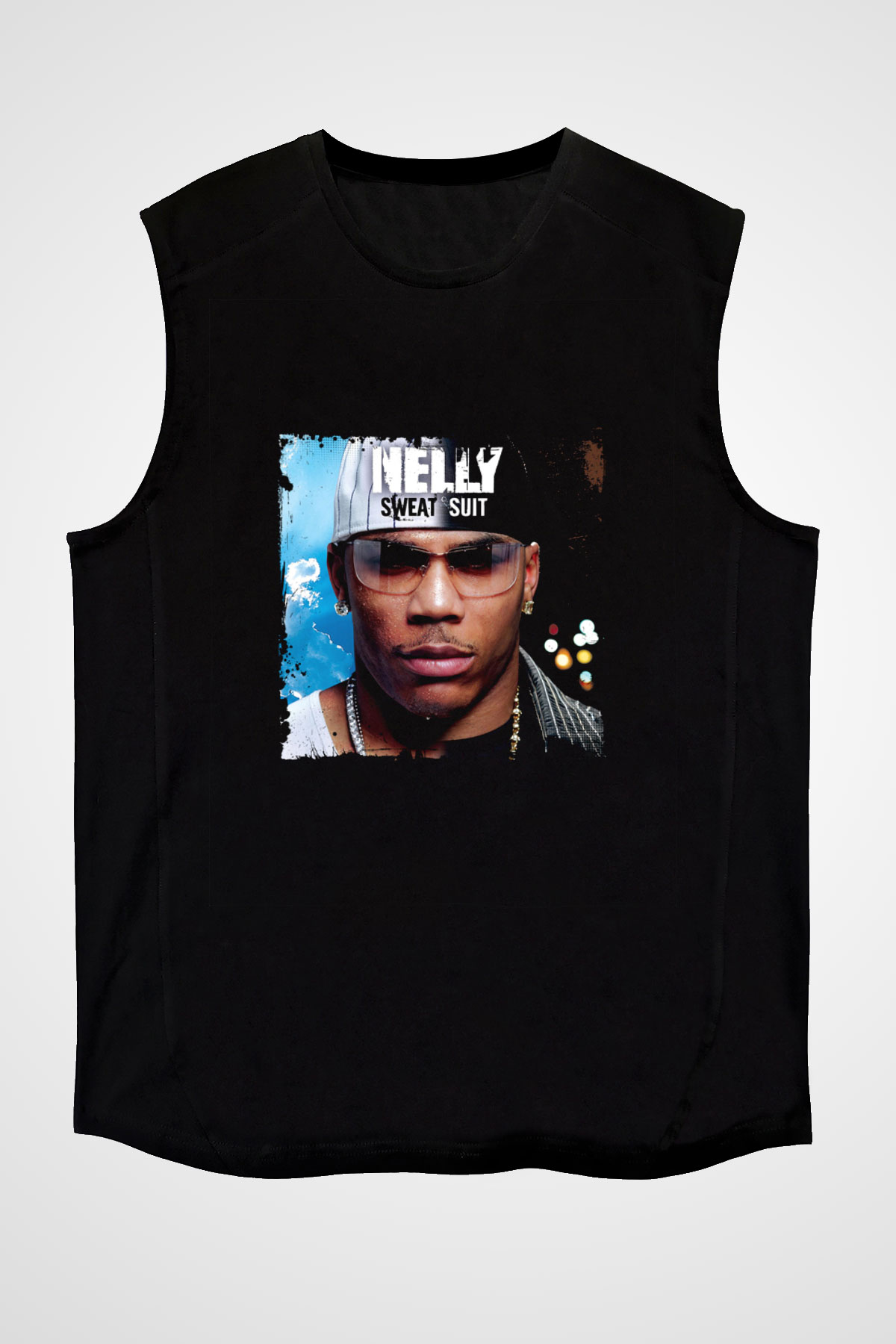 Nelly Baskılı Unisex Siyah Kolsuz Tişört