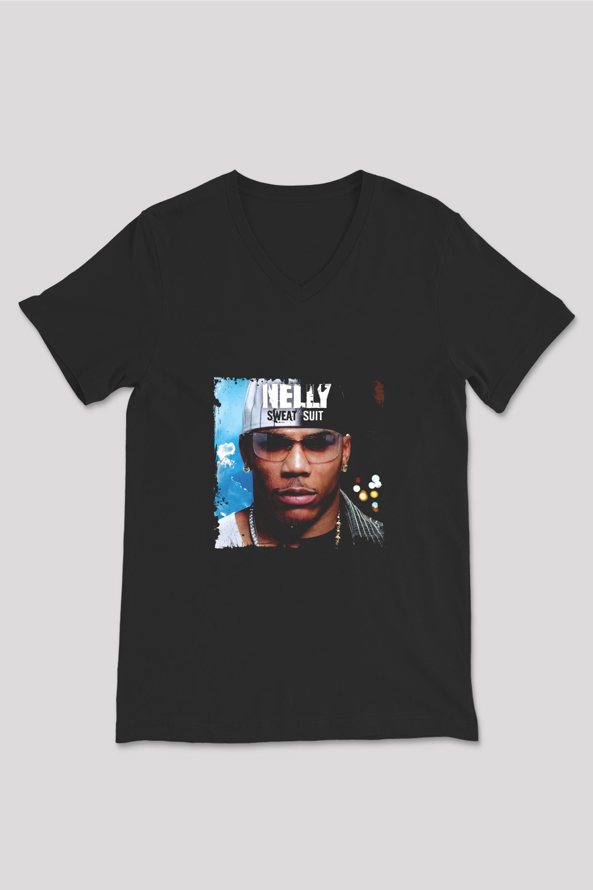 Nelly Baskılı Unisex Siyah V Yaka Tişört