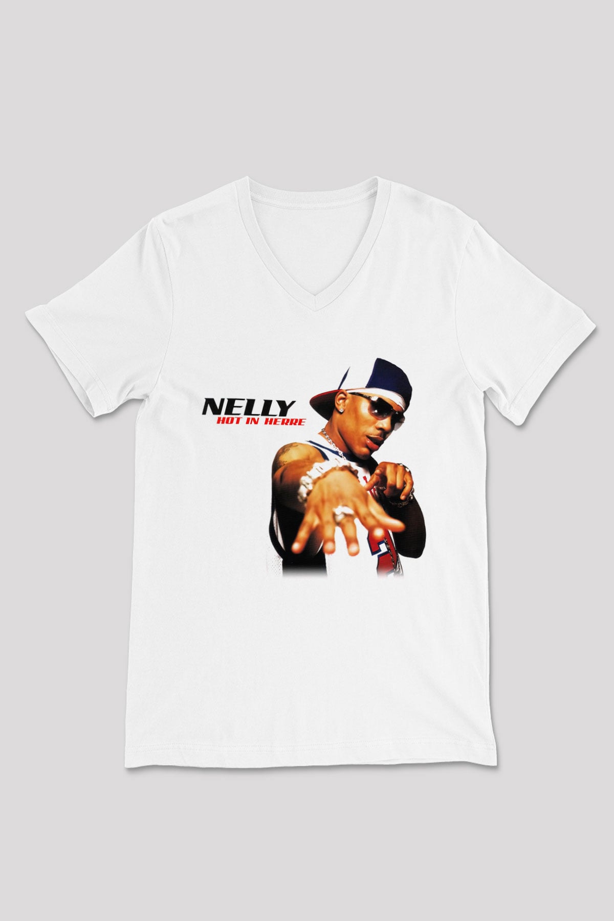 Nelly Beyaz Unisex V Yaka Tişört T-Shirt