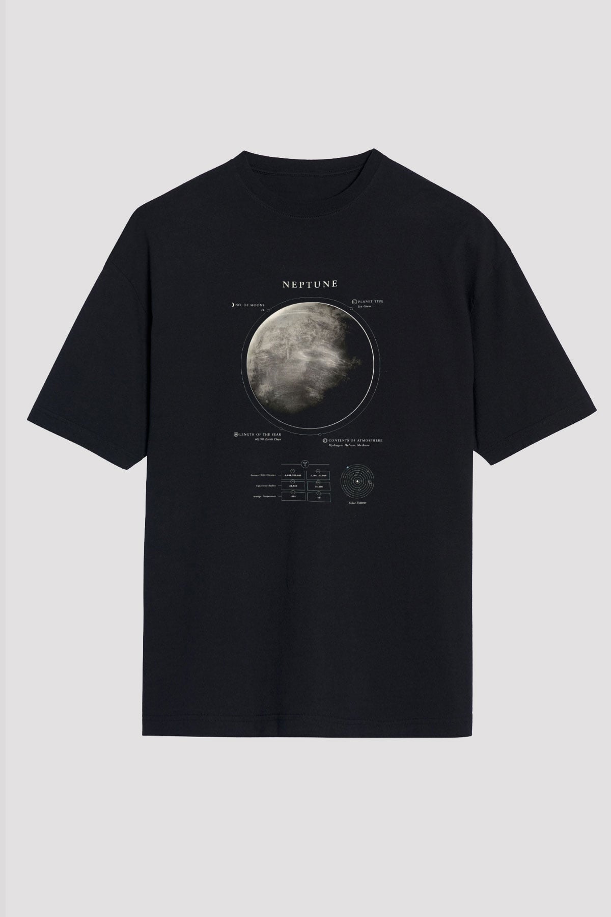 Neptün Fiziksel Özellikleri Baskılı Unisex Oversize Tişört - Tshirt