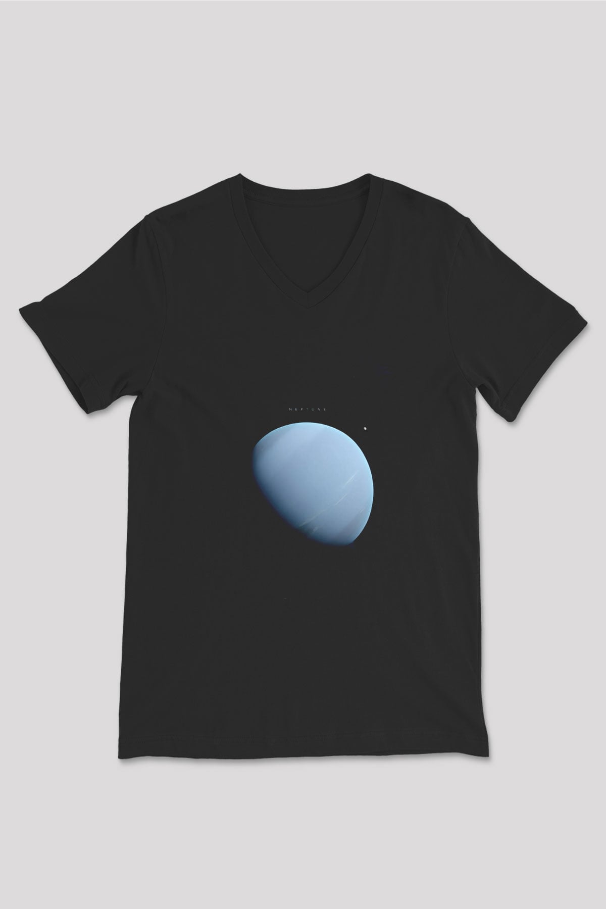 Neptün Fotoğraf Baskılı Unisex V Yaka Siyah Tİşört - Tshirt