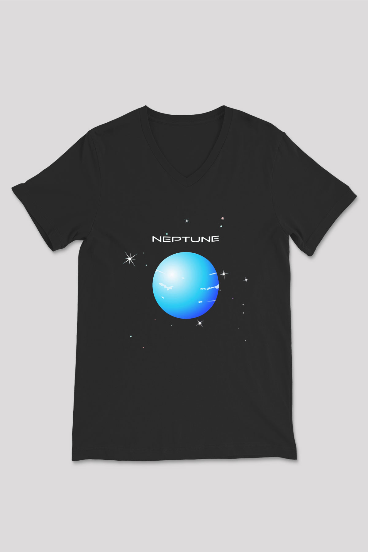Neptün Siyah Unisex V Yaka Tişört T-Shirt