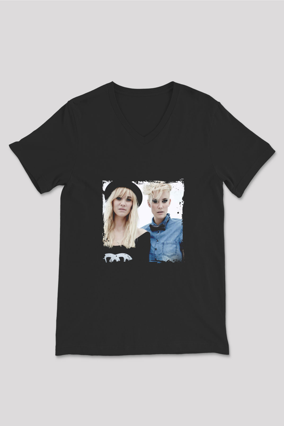 Nervo Baskılı Unisex Siyah V Yaka Tişört