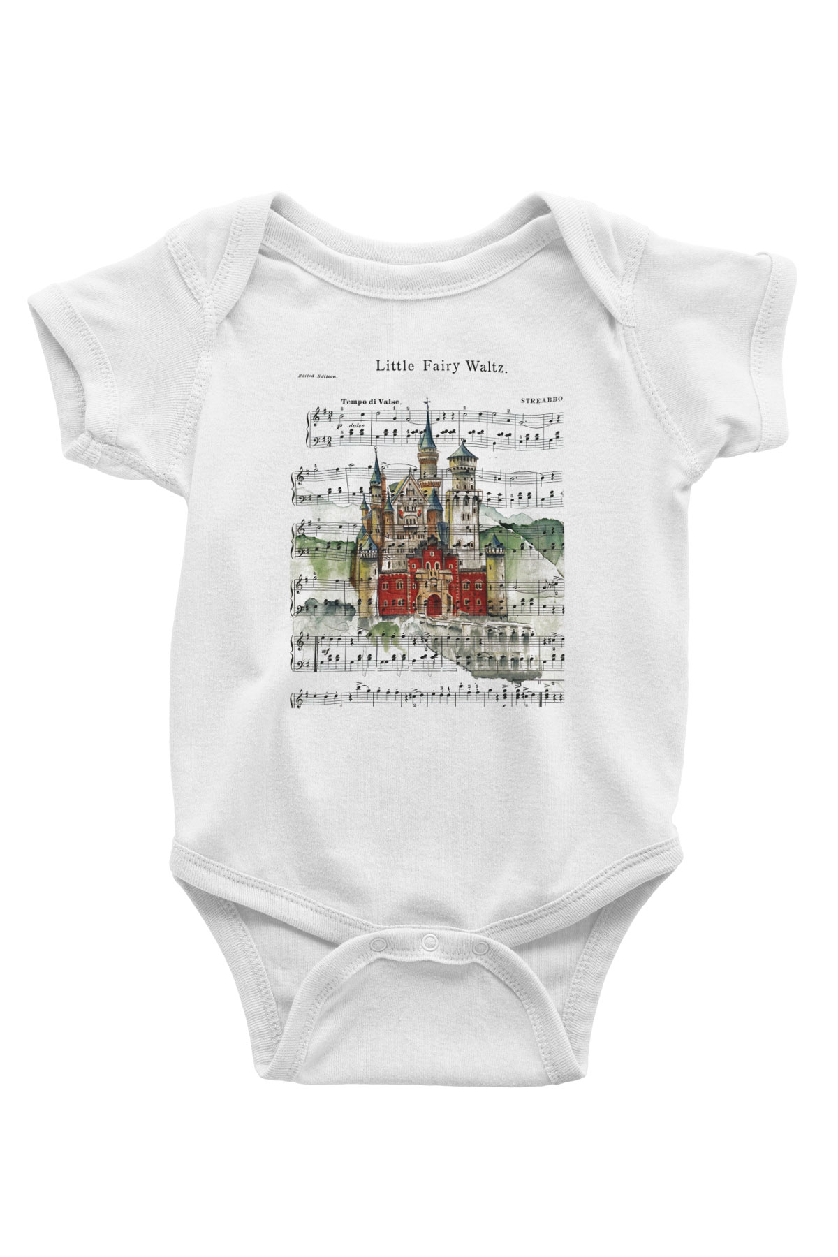 Neuschwanstein Şatosu Baskılı Beyaz Unisex Bebek Body - Zıbın