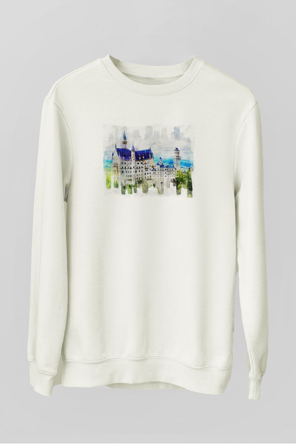 Neuschwanstein Şatosu Beyaz Unisex Sweatshirt