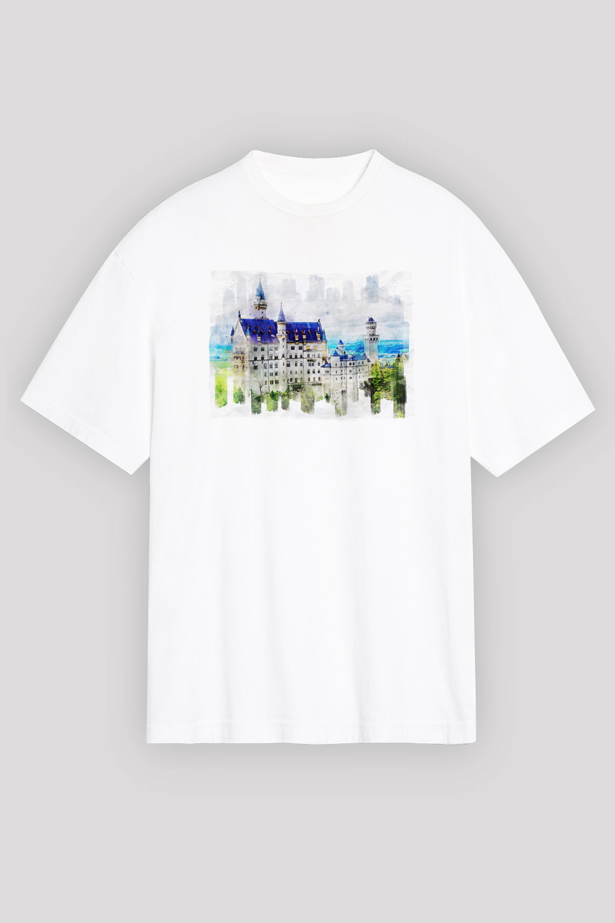 Neuschwanstein Şatosu Beyaz Unisex Tişört T-Shirt - TişörtFabrikası