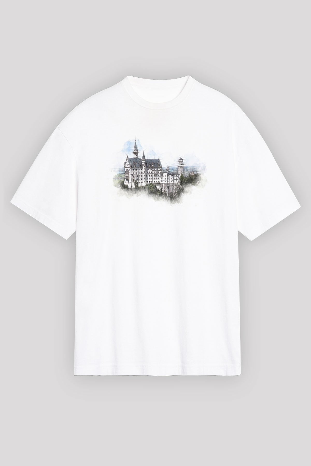 Neuschwanstein Şatosu Beyaz Unisex Tişört T-Shirt - TişörtFabrikası