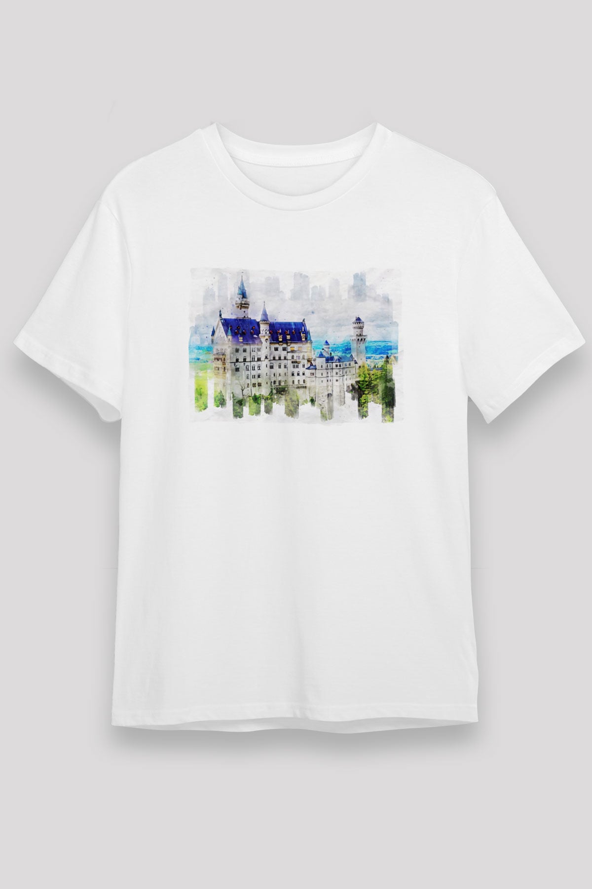 Neuschwanstein Şatosu Beyaz Unisex Tişört T-Shirt - TişörtFabrikası