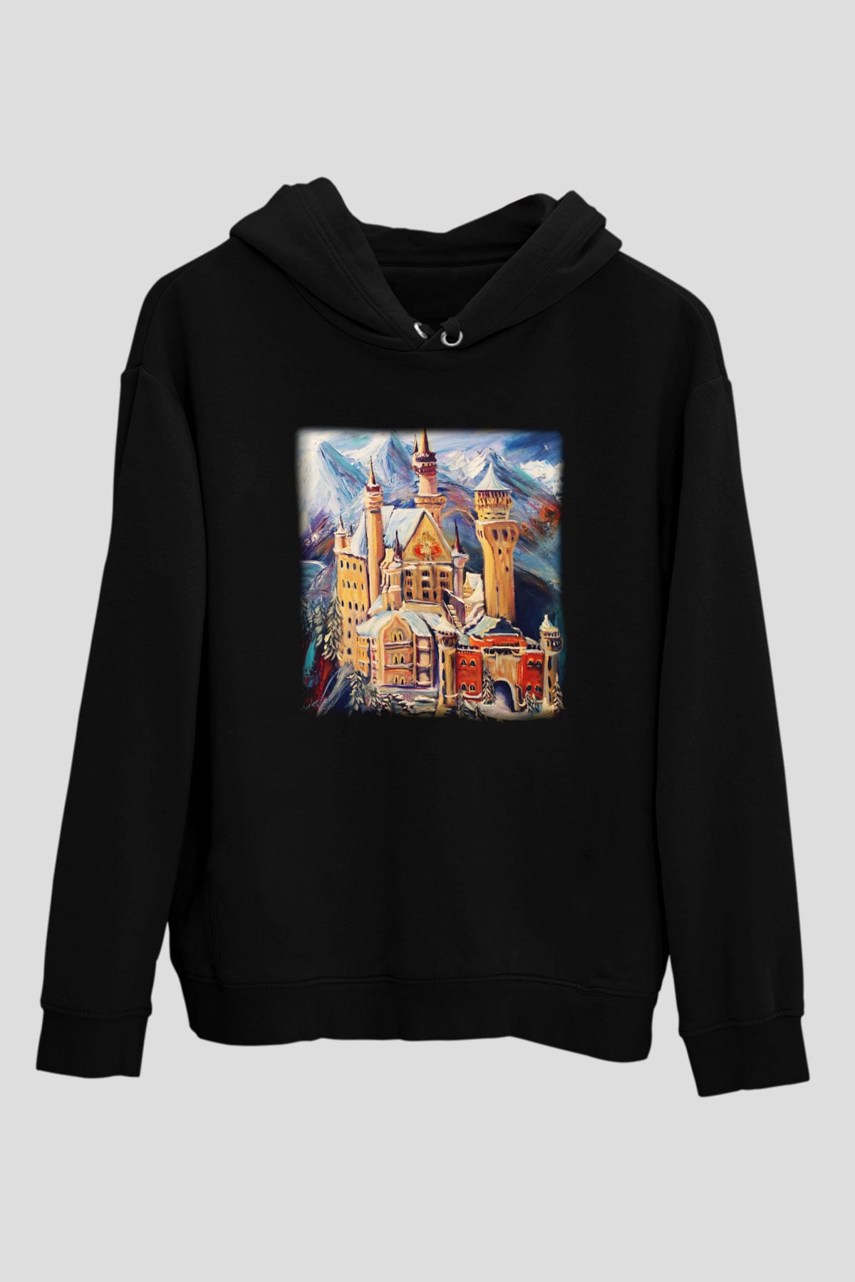Neuschwanstein Şatosu Siyah Unisex Hoodie