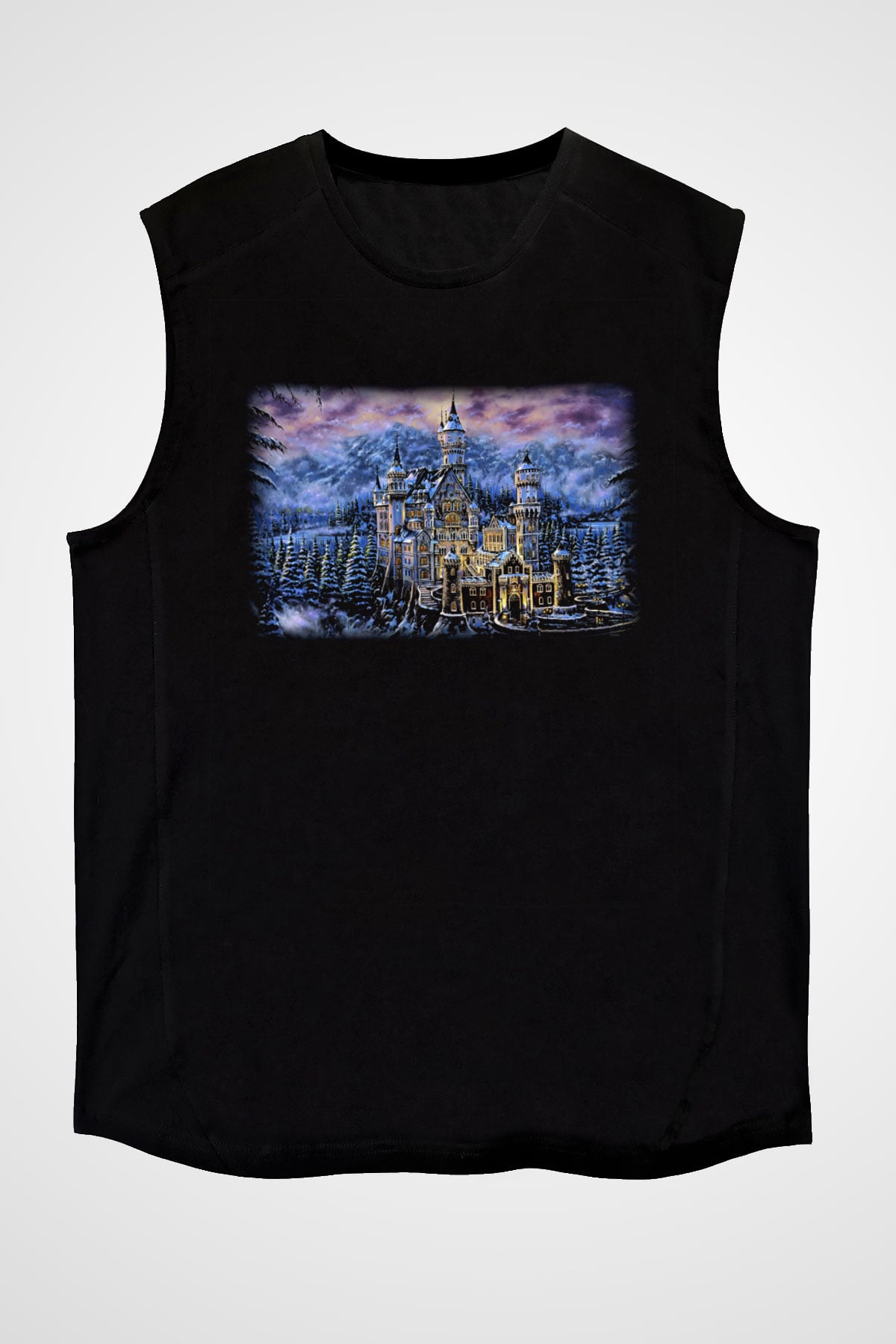 Neuschwanstein Şatosu Siyah Unisex Kolsuz Tişört