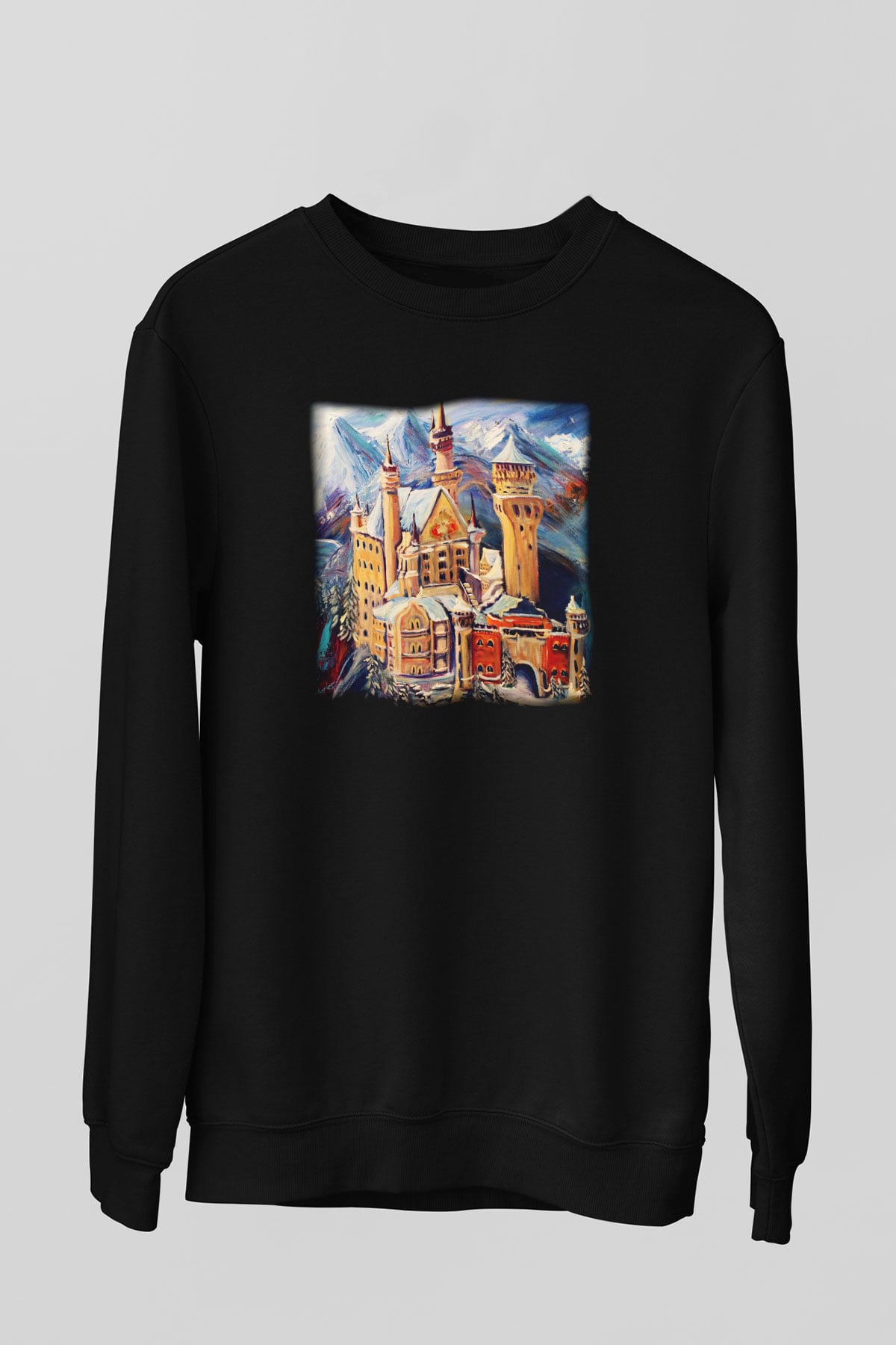 Neuschwanstein Şatosu Siyah Unisex Sweatshirt