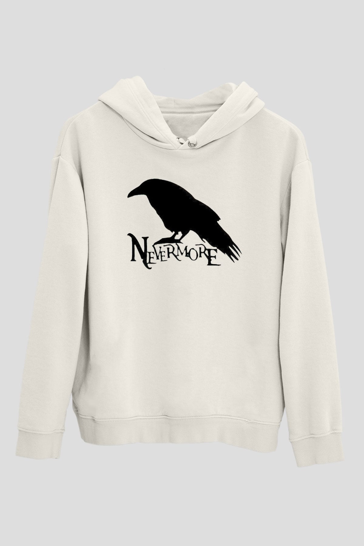 Nevermore Baskılı Beyaz Unisex Kapüşonlu Sweatshirt