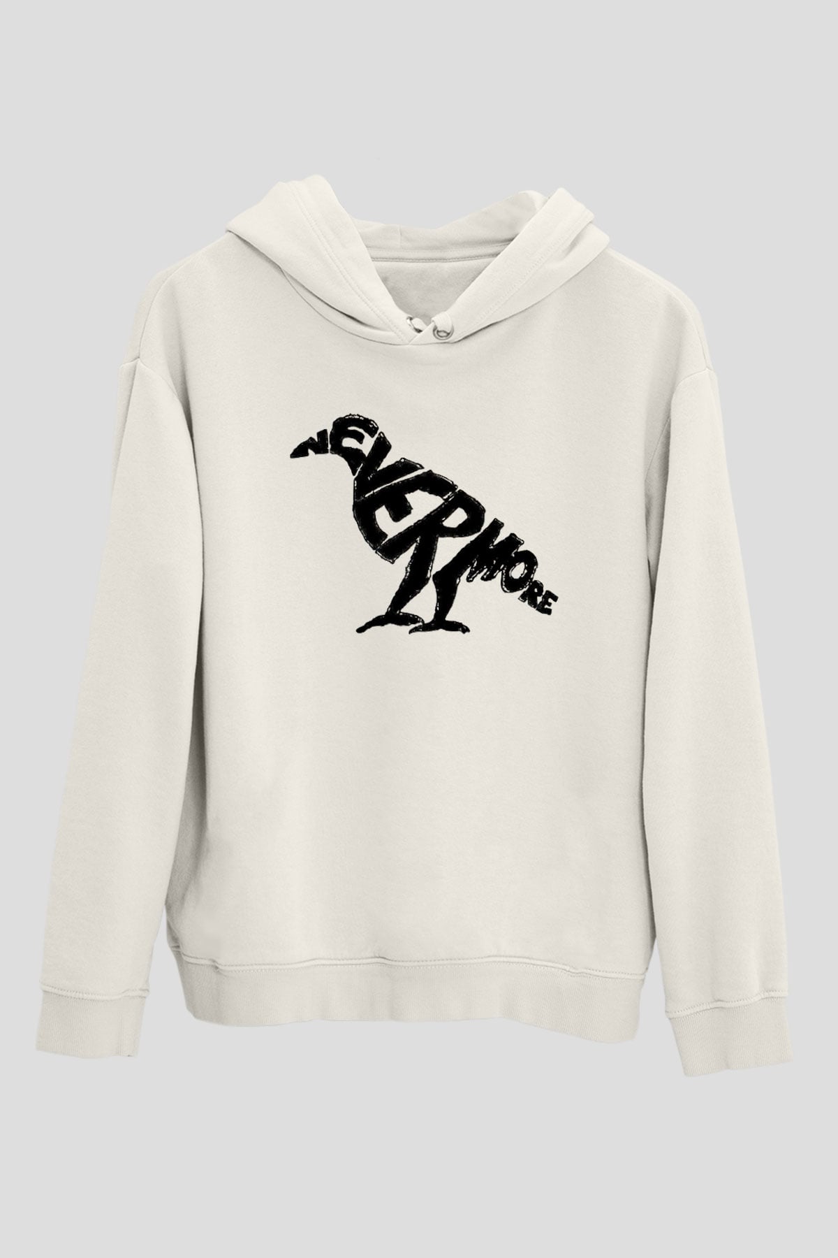 Nevermore Baskılı Beyaz Unisex Kapüşonlu Sweatshirt