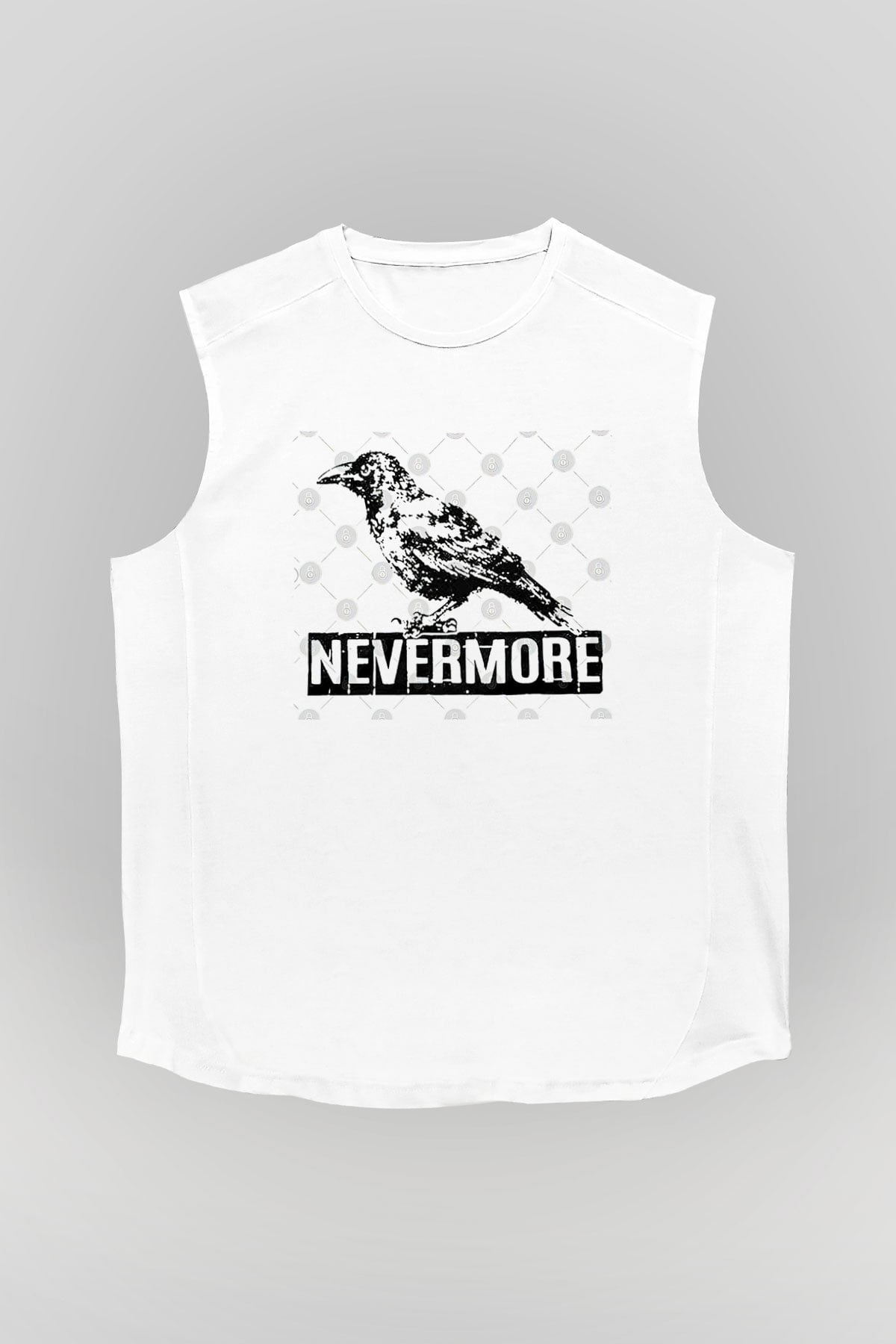 Nevermore Baskılı Beyaz Unisex Kolsuz Tişört - Tshirt