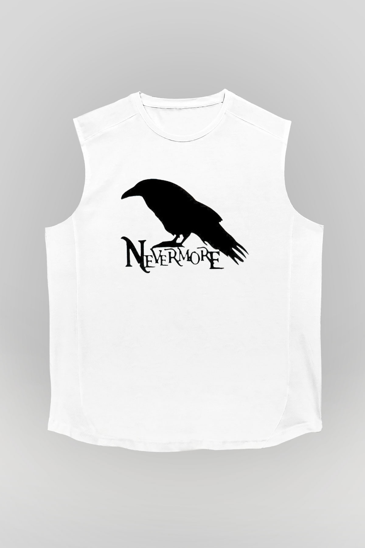 Nevermore Baskılı Beyaz Unisex Kolsuz Tişört - Tshirt