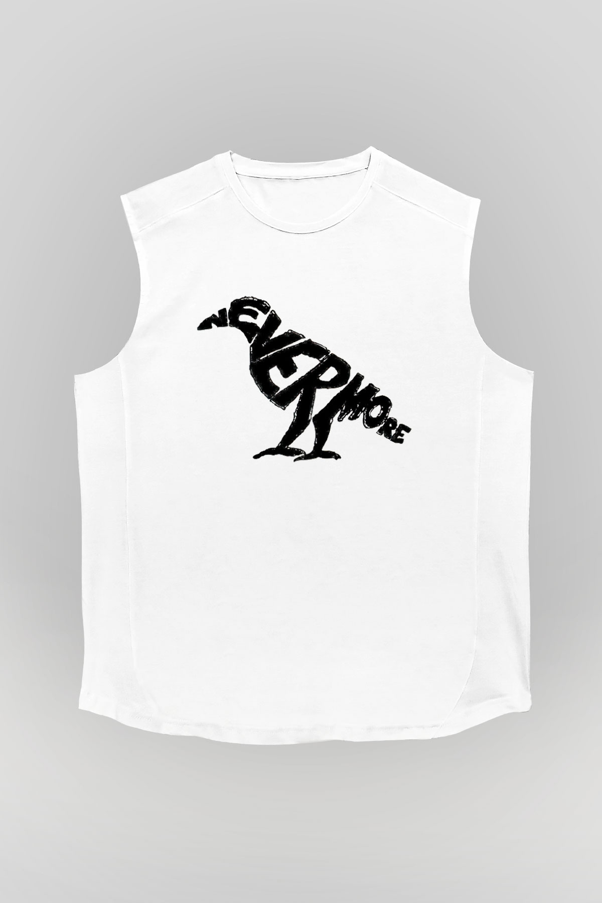 Nevermore Baskılı Beyaz Unisex Kolsuz Tişört - Tshirt