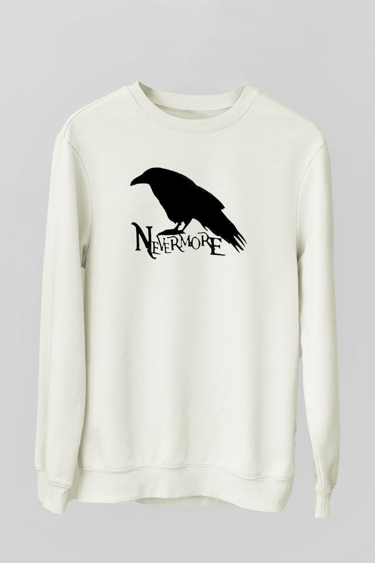 Nevermore Baskılı Beyaz Unisex Sweatshirt