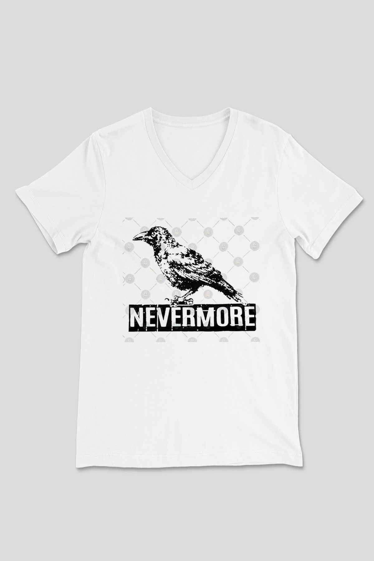 Nevermore Baskılı Beyaz Unisex V Yaka Tişört - Tshirt