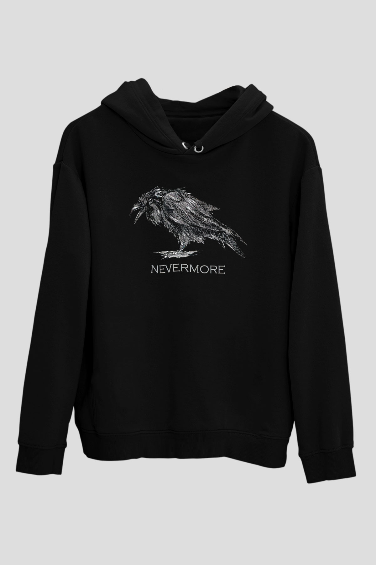 Nevermore Baskılı Unisex Siyah Kapüşonlu Sweatshirt