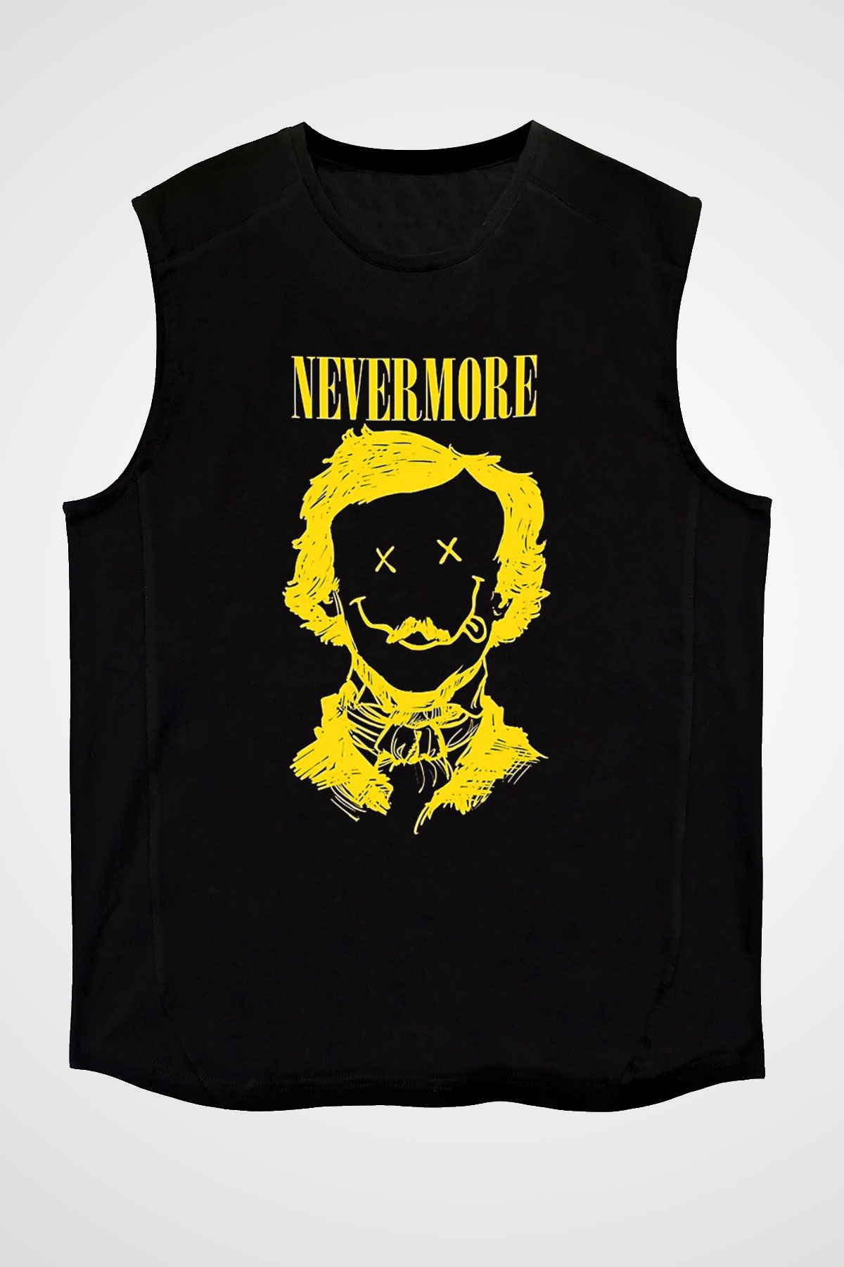 Nevermore Baskılı Unisex Siyah Kolsuz Tişört - Tshirt