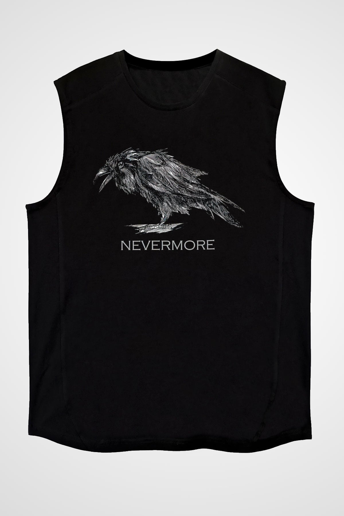 Nevermore Baskılı Unisex Siyah Kolsuz Tişört - Tshirt