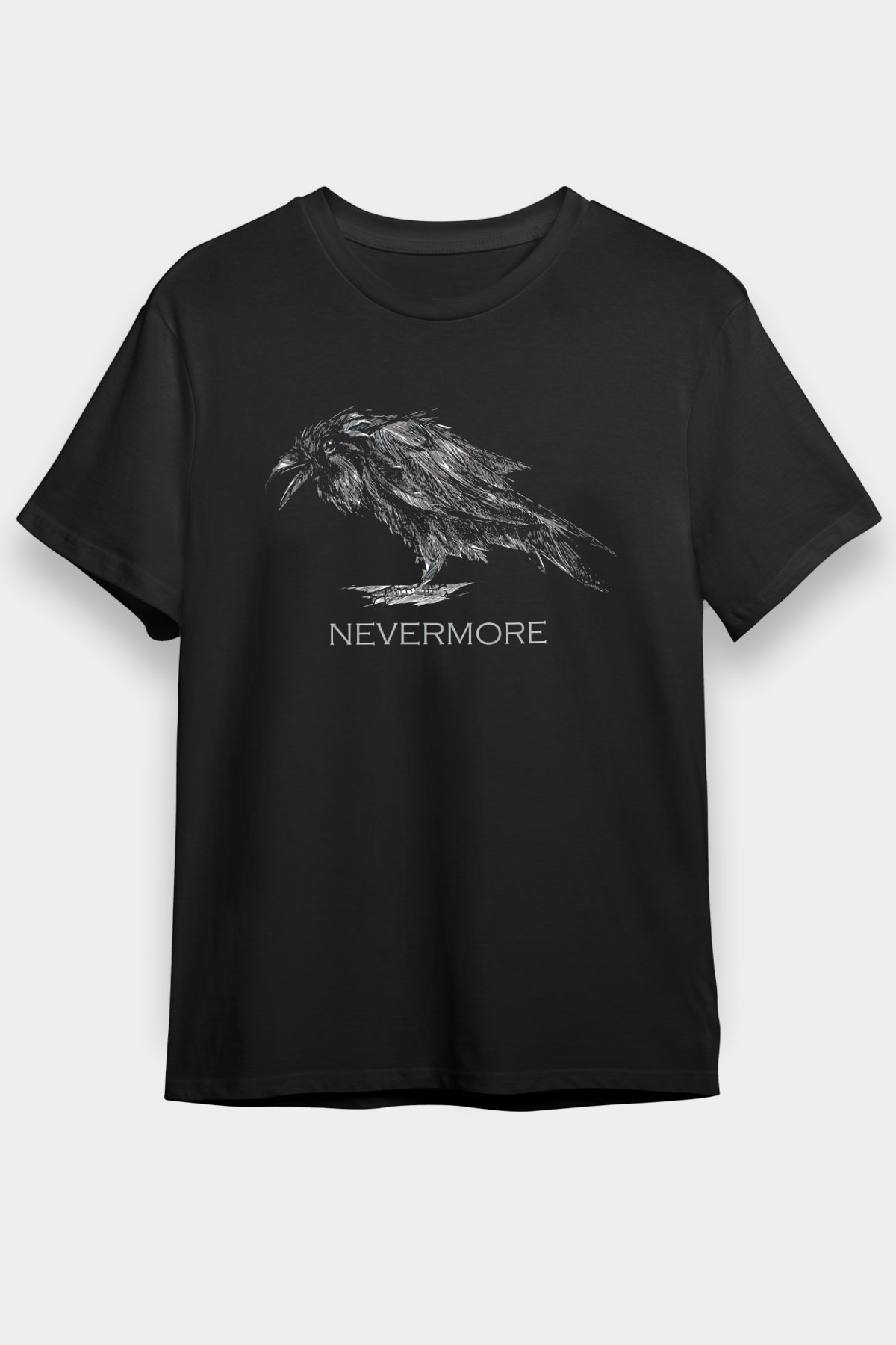 Nevermore Baskılı Unisex Siyah Tişört - Tshirt