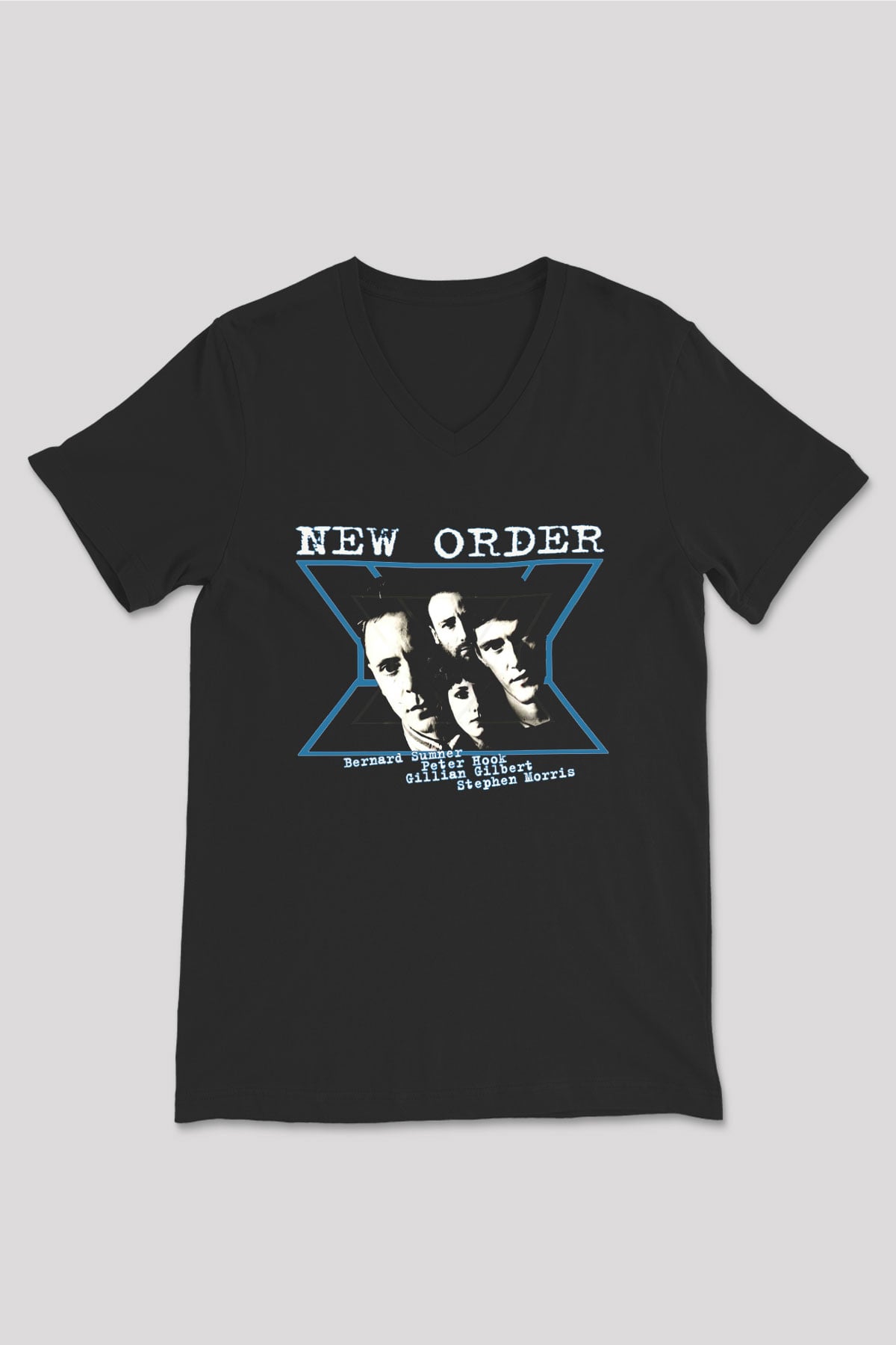 New Order Siyah Unisex V Yaka Tişört T-Shirt