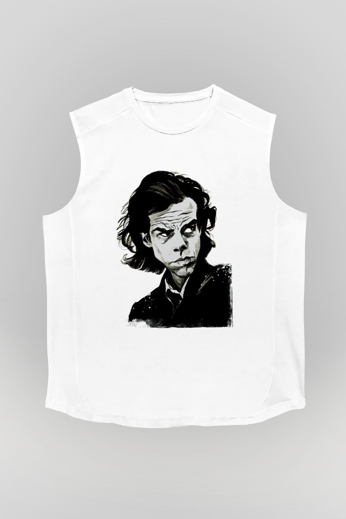 Nick Cave Baskılı Beyaz Unisex Kolsuz Tişört - Tshirt