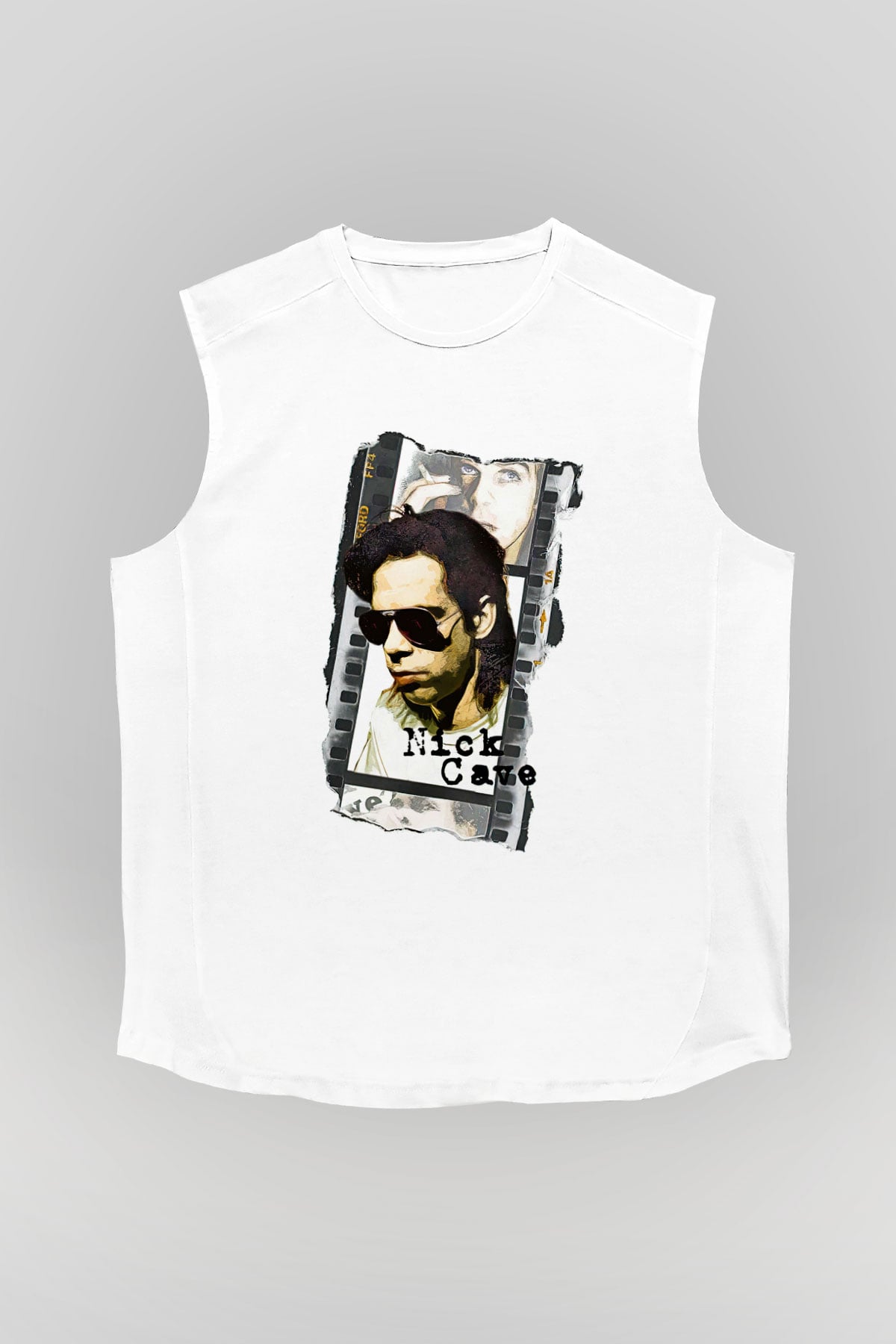 Nick Cave Baskılı Beyaz Unisex Kolsuz Tişört - Tshirt