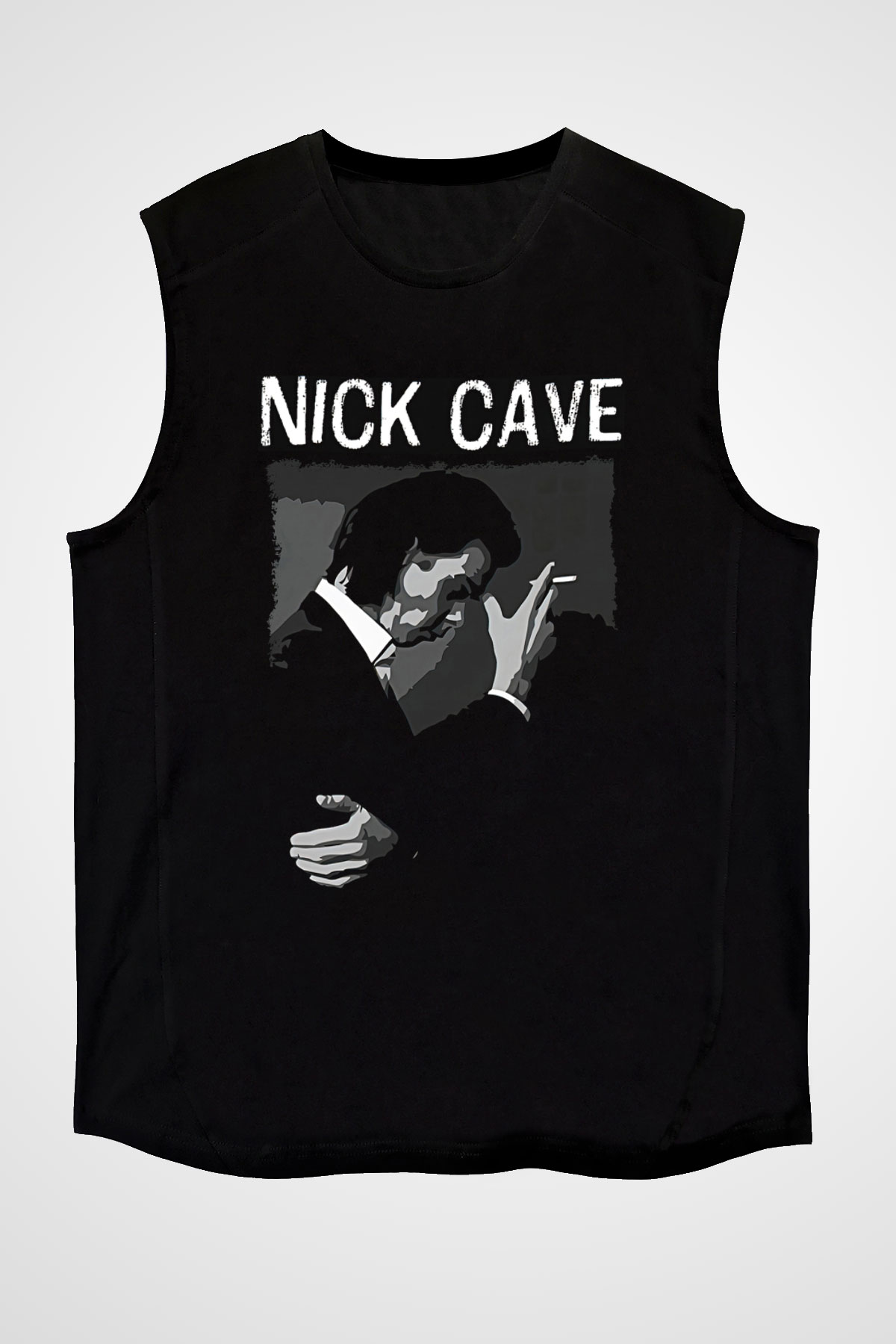 Nick Cave Baskılı Unisex Siyah Kolsuz Tişört - Tshirt