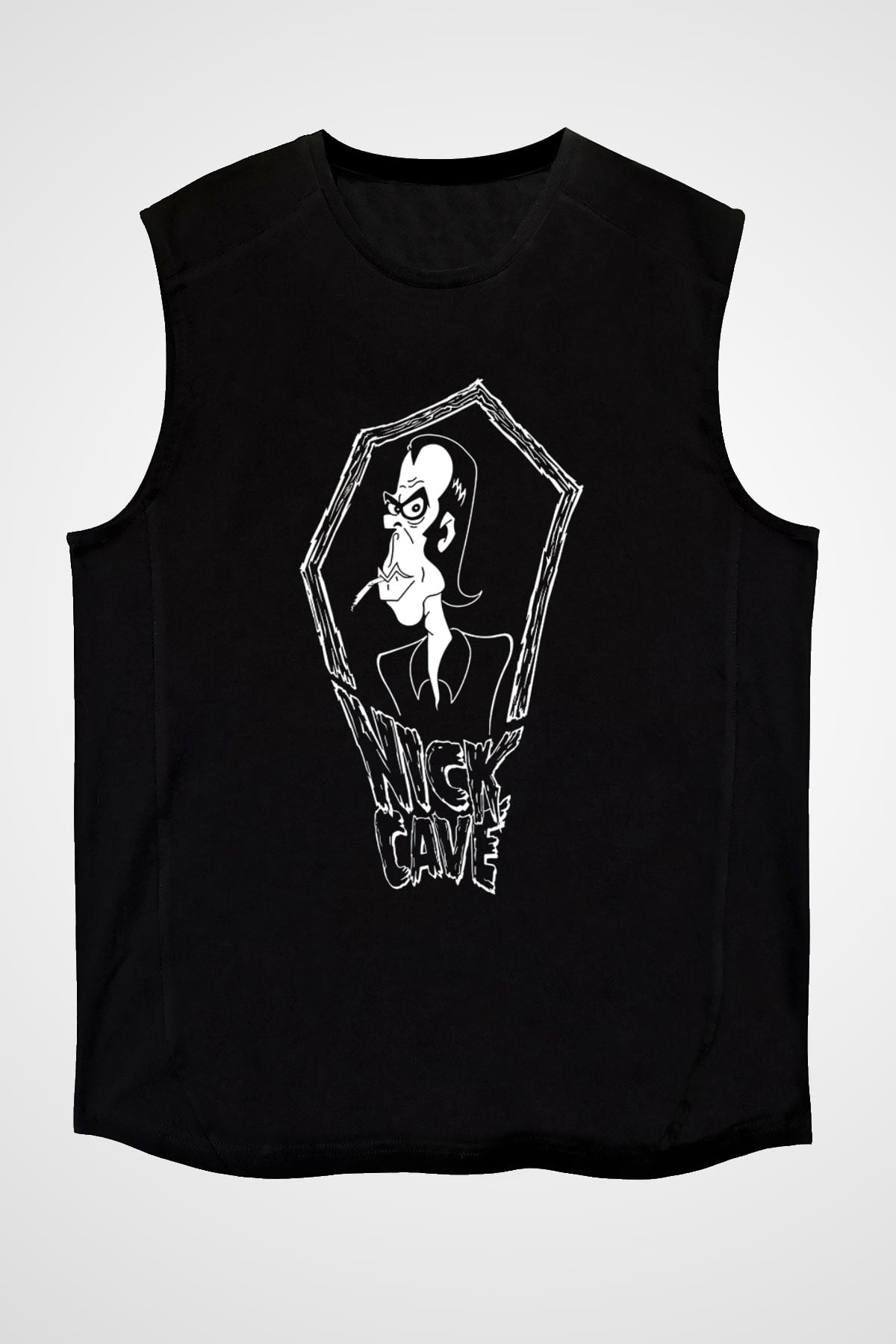 Nick Cave Baskılı Unisex Siyah Kolsuz Tişört - Tshirt