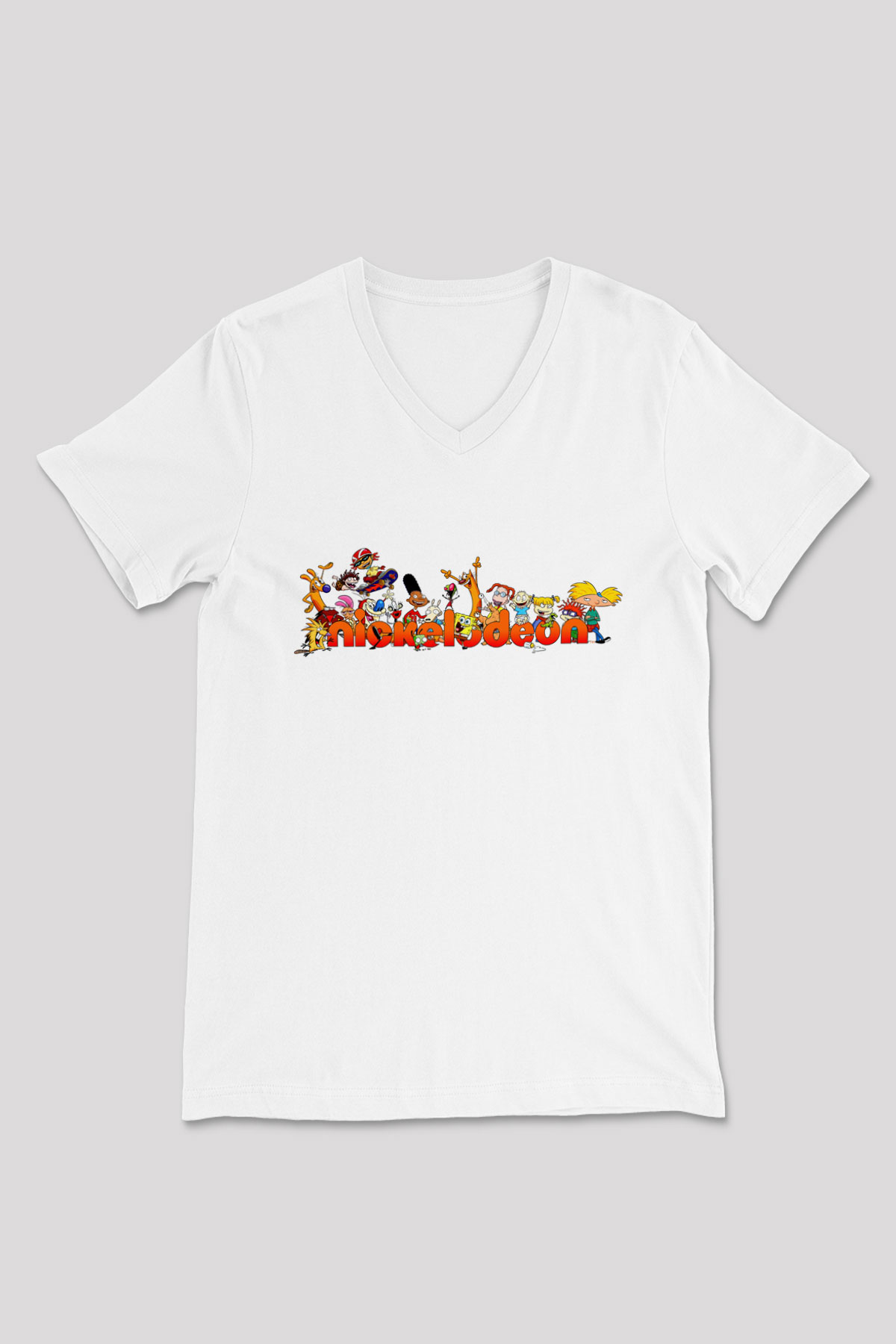 Nickelodeon Beyaz Unisex V Yaka Tişört