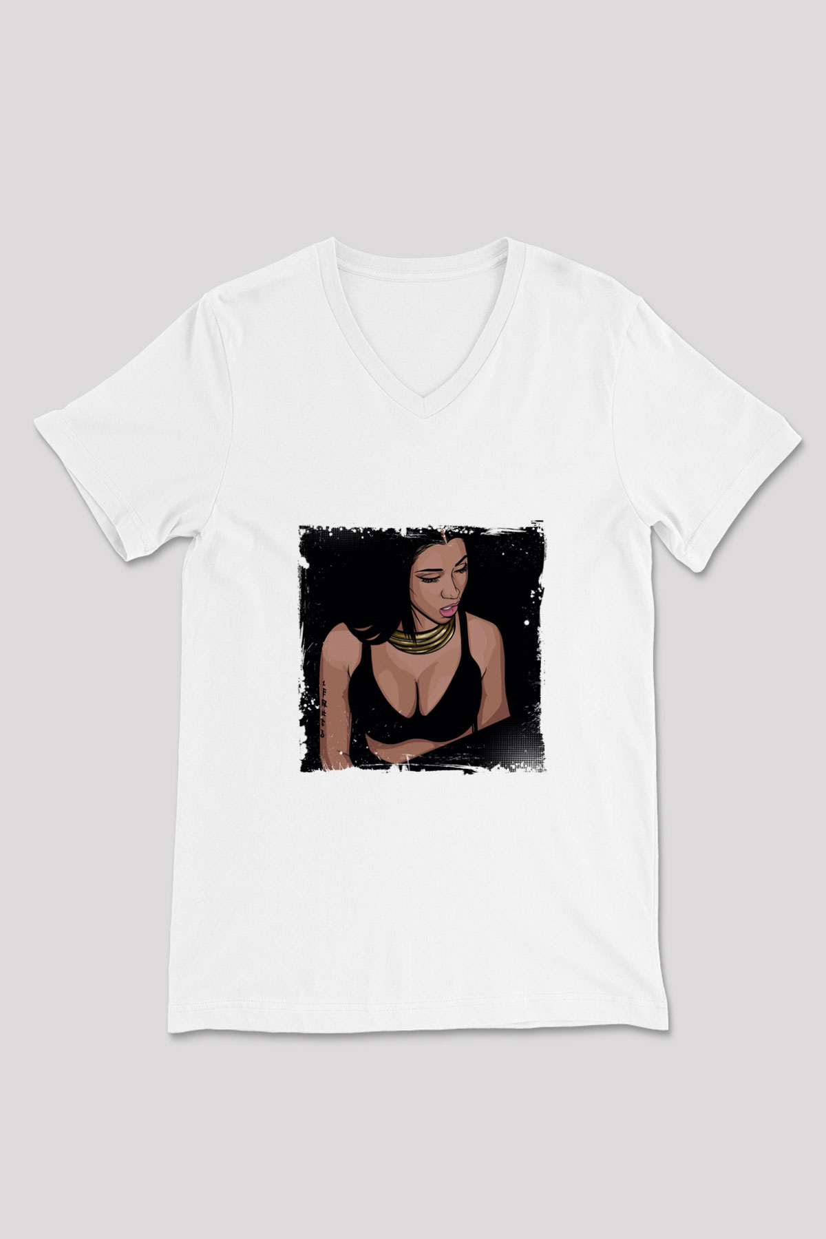 Nicki Minaj Baskılı Beyaz V Yaka Unisex Tişört