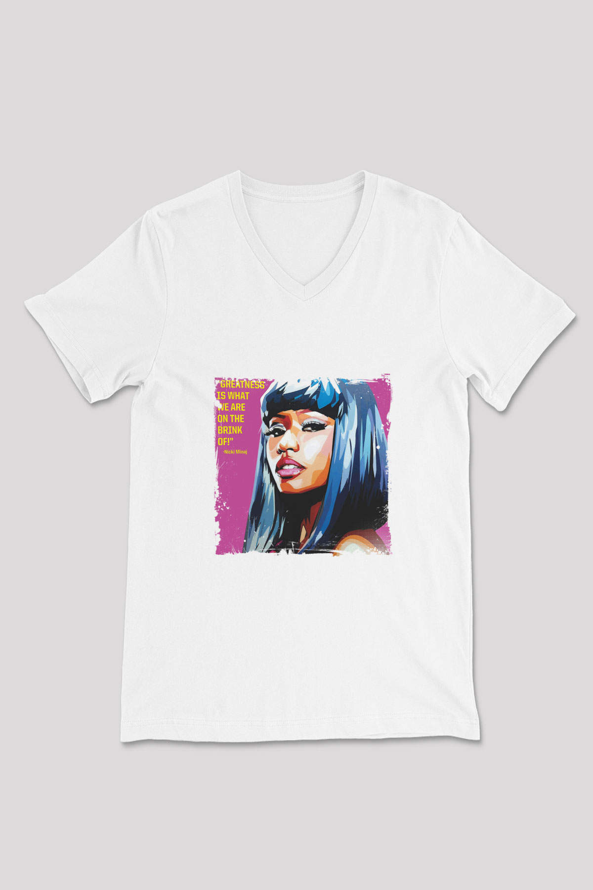Nicki Minaj Baskılı Beyaz V Yaka Unisex Tişört