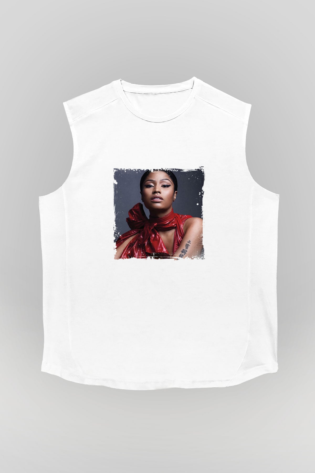 Nicki Minaj Baskılı Unisex Beyaz Kolsuz Tişört