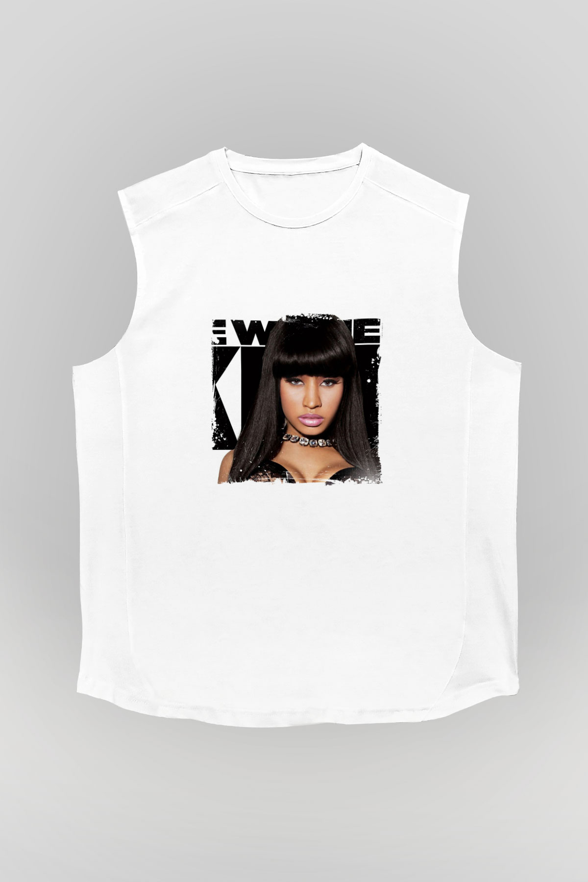 Nicki Minaj Baskılı Unisex Beyaz Kolsuz Tişört