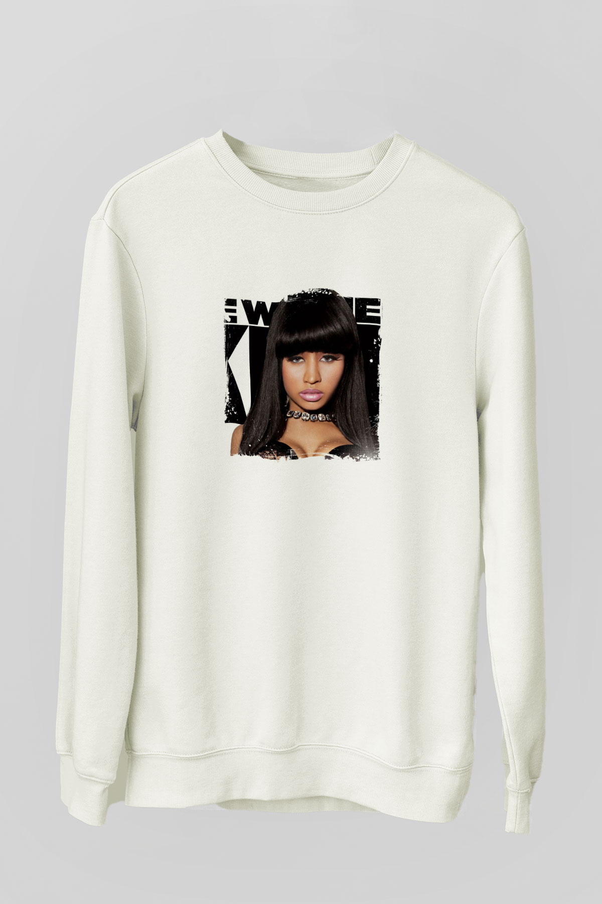 Nicki Minaj Baskılı Unisex Beyaz Sweatshirt
